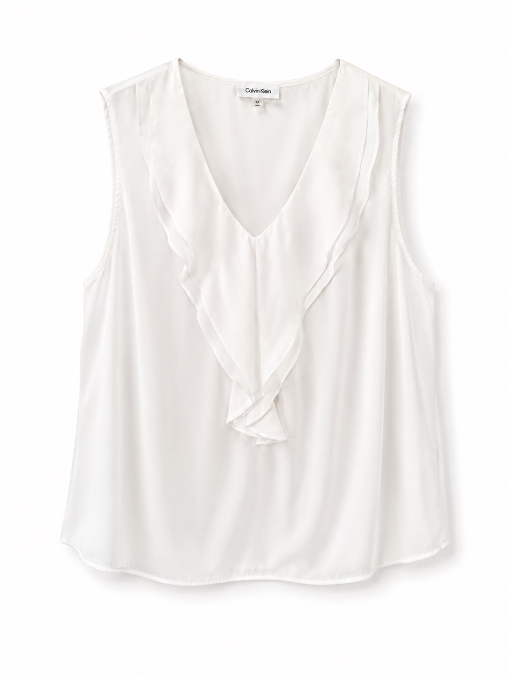 Calvin Klein Women's White Ruffle V-Neck Sleeveless Top Size 3X